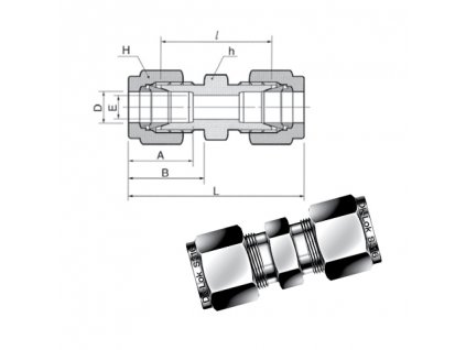 Šroubení (spojka) DK-LOK pro trubky 3/8"  (9,52 mm)