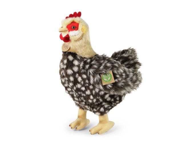 Găină pătată de pluș, în picioare, 33 cm, cu ou,