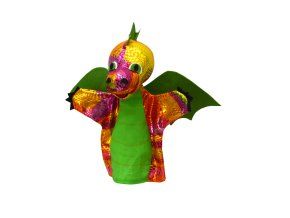 Dragon curcubeu 28 cm, verde, marionetă