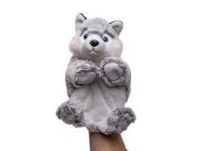 Câine husky de pluș, marionetă 25 cm