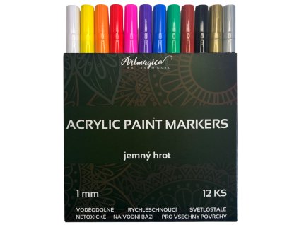 ARTM80067 Artmagico Akrylové fixy Jemný hrot 1 mm - 12 barev