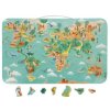 J05836 Janod Dřevěná magnetická mapa světa Dinosauři