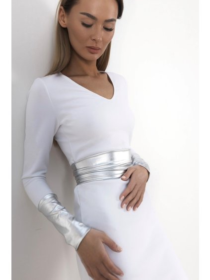 Bílo-stříbrné party šaty (Velikost L)