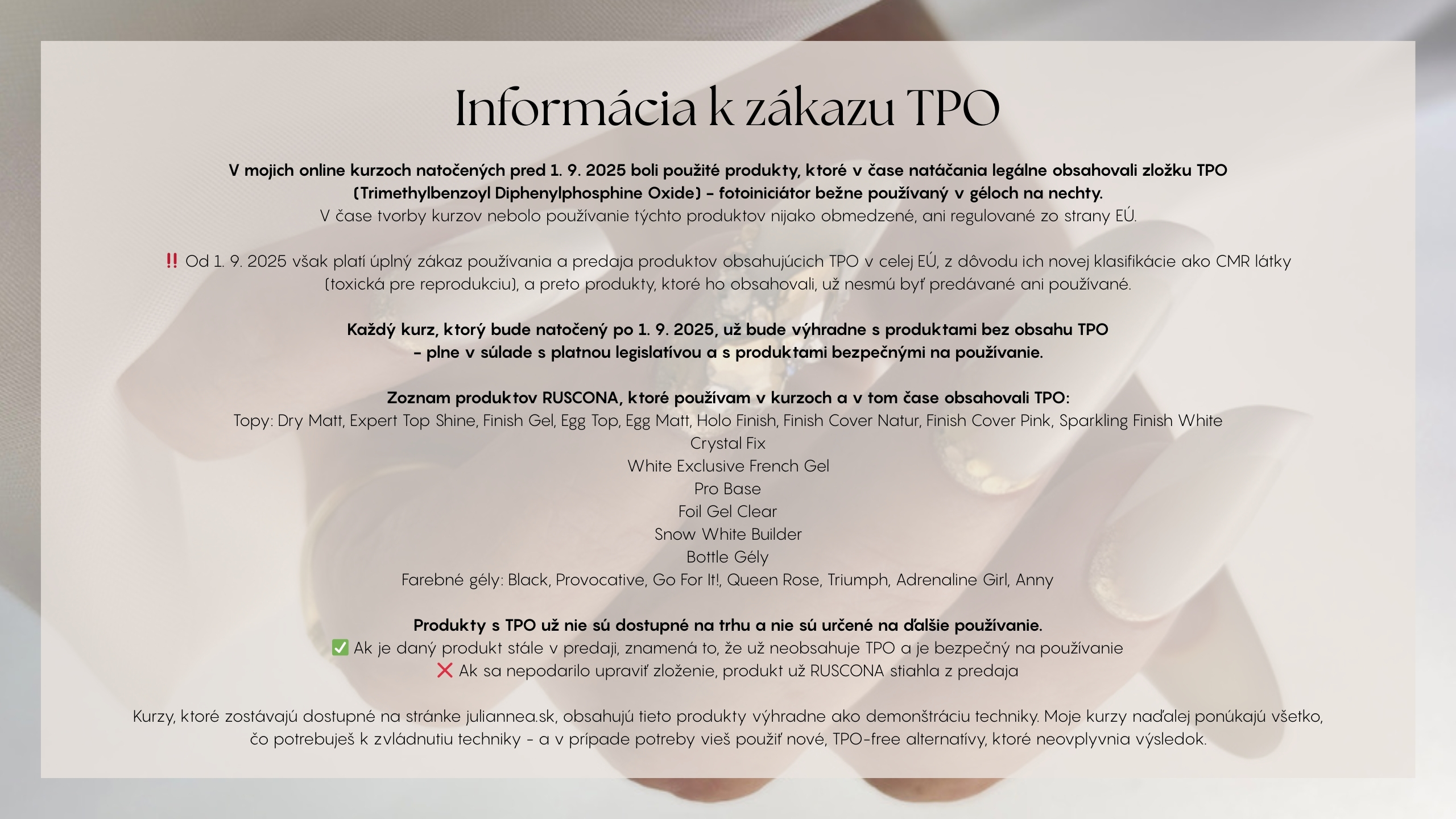Informácia k produktom Ruscona s obsahom TPO