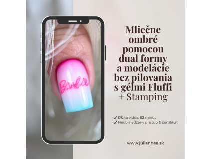 Mliečne ombré pomocou dual formy a modelácie bez pilovania s gélmi Fluffi + Stamping