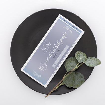flat lay blank menu paper plate with plant