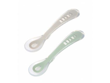 Beaba Lžička silikonová 2ks s pouzdrem (Zelená varianta)