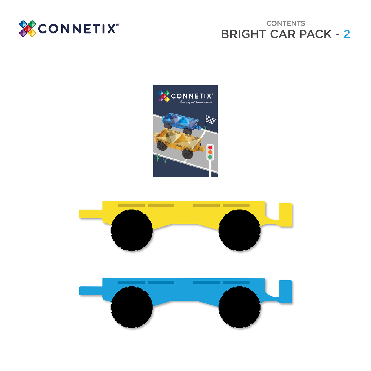 A Connetix Bright Car Pack csomag tartalma
