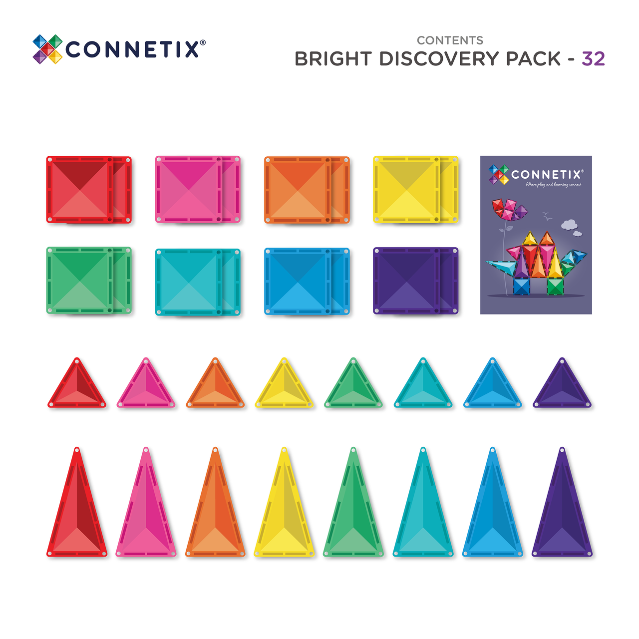 A Connetix Bright Discovery Pack 32 készlet összes eleme