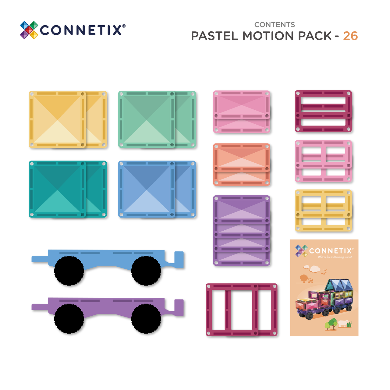 A Connetix Pastel Motion Pack 26 készlet összes eleme