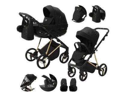 ADAMEX Quantum Special Edition multifunkciós babakocsi (Variant Black/Gold, Fekete színű)
