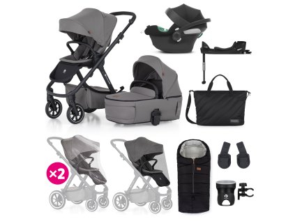 PETITE&MARS ICON 2v1 XXL RWS kombinált babakocsi + CYBEX Aton B2 i-Size + bázistalp (Dove Grey változat, Szürke szín)