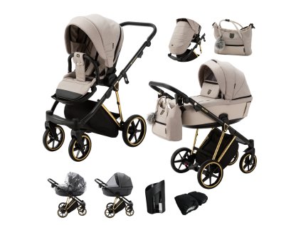 ADAMEX Belissa Special Edition kombinált babakocsi (Beige/Gold változat, Barna szín)