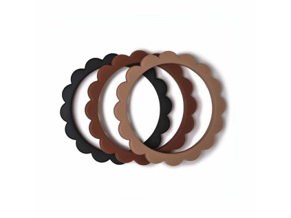Mushie szilikon karkötő rágóka FLOWER (Fekete / Természetes / Karamel változat)