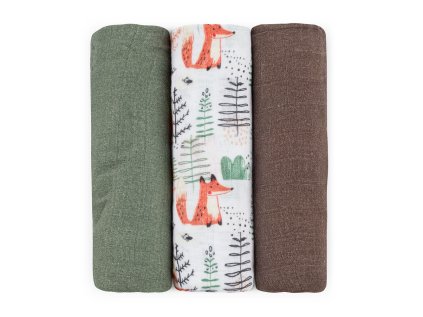1455266 petite mars sada plienok bambusova muselinova 3ks moussy forest fox 68 x 68 cm