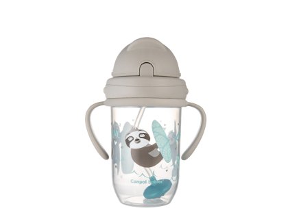 Canpol babies nem kiömlő bögre szívószállal és súllyal exotic animals 270ml szürke