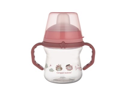 Canpol babies itatópohár szilikon csutorával Firstcup Bonjour Paris 150ml rózsaszín