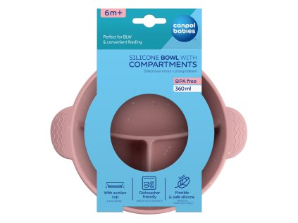 canpol babies szilikon osztott tányér tapadókoronggal dots 360ml rózsaszín