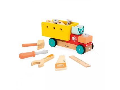 J06451 Janod BricoKids Drevena stavebnica tahacie auto s naradim 01