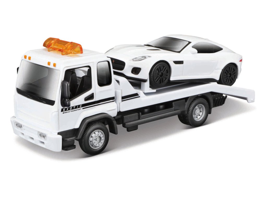 Bburago - STREET FIRE, Flatbed Transport, Tow Truck w/Jaguar F-TYPE Coupé, 1:43