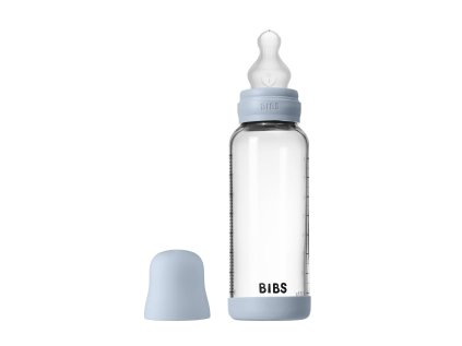 BIBS antikoliková sklenená fľaša so silikónovým cumlíkom 240ml (Variant Baby Blue)