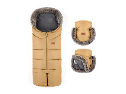 PETITE&MARS Set zimný fusak Arctic 4v1 + rukavice na kočík Furry (Variant Elegant Caramel)