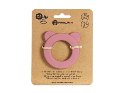PETITE&MARS Hryzačka silikónová s hrkálkou 0m+ (Variant Dusty Rose)
