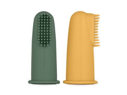 PETITE&MARS Sada silikónových zubných kefiek na prst  2 ks 0m+ (Variant Ochre&green)