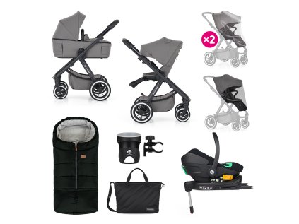 PETITE&MARS Kočík kombinovaný ICON 2v1 XXL AIR + Core Pro i-Size Black Grey + Báza (Variant Dove Grey)