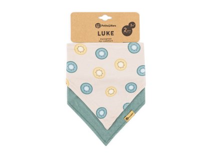 PETITE&MARS Podbradník bandana Luke 2 ks Beige Kiwis&Misty Green 3m+
