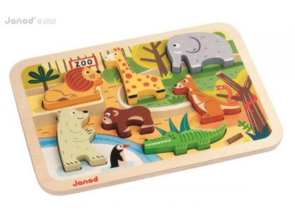 J07022 Drevene vkladacie puzzle pre najmensich ZOO Chunky Janod od 1 roka 7 dielov a
