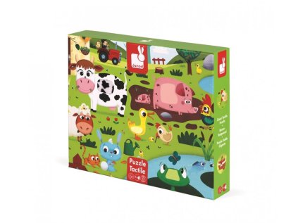 Janod Puzzle dotykové Zvieratká na farme s textúrou 20 ks
