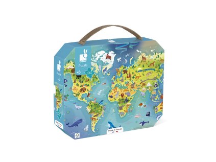 Janod Puzzle Mapa sveta v kufríku 100 ks
