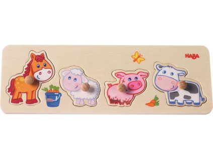 Haba Drevené vkladacie puzzle s úchytom Mláďatká na farme