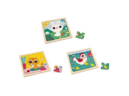 J07113 Janod Drevene puzzle s predlohou pre najmensich Trio Zvieratka 01