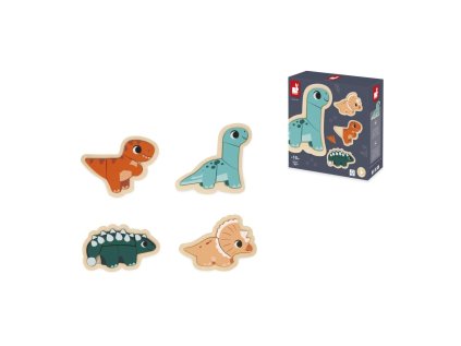 J05824 Janod Drevene vkladacie puzzle Dinosaury 4v1 Dino 01