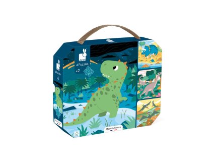 J02541 Janod Puzzle v kufriku 4v1 Dinosaury 01