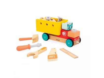 J06451 Janod BricoKids Drevena stavebnica tahacie auto s naradim 01