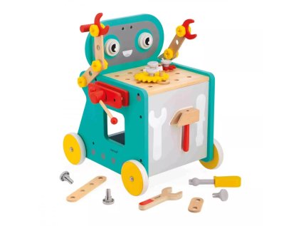 Janod BricoKids Drevené chodítko a vozík s náradím 38 ks