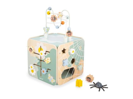J04060 Janod Sweet Cocoon Drevena didakticka kocka s motorickym labyrintom MultiActivity Zahrada 02