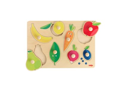2011811001 Haba Drevene vkladacie puzzle s uchytom Farby ovocie a zelenina 01