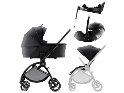 BRITAX RÖMER Sada kočíka Rio + hlboká vanička + autosedačka Baby-Safe PRO + základňa Vario Base 5Z (Variant Carbon Black Style, Farba Čierna)