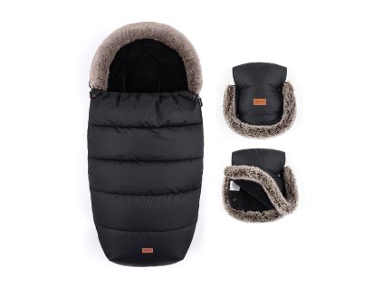 PETITE&MARS Set zimný fusak Comfy 4v1 + rukavice na kočík Furry (Variant Forever Black)