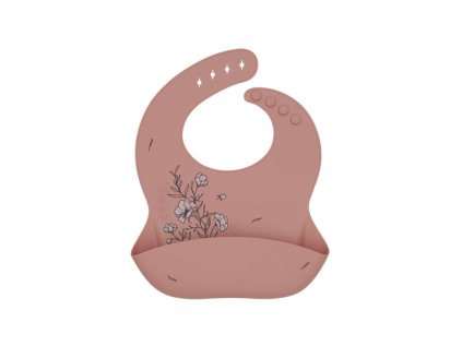 KikkaBoo Podbradník s vreckom Platinum Silicone Flora (Variant Blush)