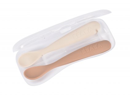 Beaba Prvé lyžičky silikónové 2 ks s puzdrom (Variant Clay Praline)