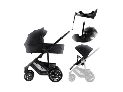 BRITAX RÖMER Sada kočíka Smile 5Z + hlboká vanička + autosedačka Baby-Safe PRO + základňa Vario Base 5Z (Variant Carbon Black Style, Farba Čierna)