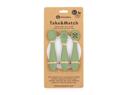 PETITE&MARS Set 3 ks silikónových tréningových lyžičiek Take&Match Sweet Pea 6m+