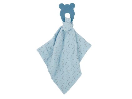 NATTOU Hryzačka silikónová bez BPA s bavlnenou dečkou 28 x 28 cm blue