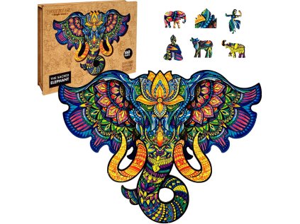 Puzzler DREVENÉ FAREBNÉ PUZZLE - Posvätný Slon
