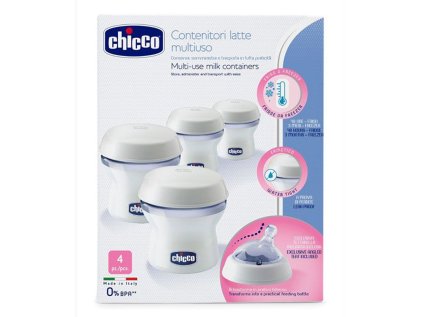 CHICCO Zásobníky viacúčelové na materské mlieko s fľaškovou násadkou Natural Feeling, 4ks